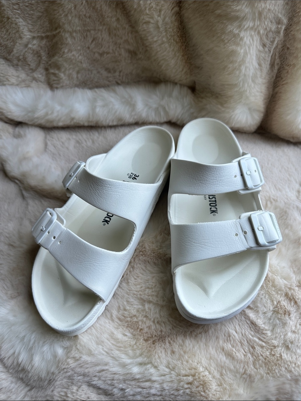 Birkenstock Kids White Double-Buckle EVA Slide Sandals Sz 5 - 5.5